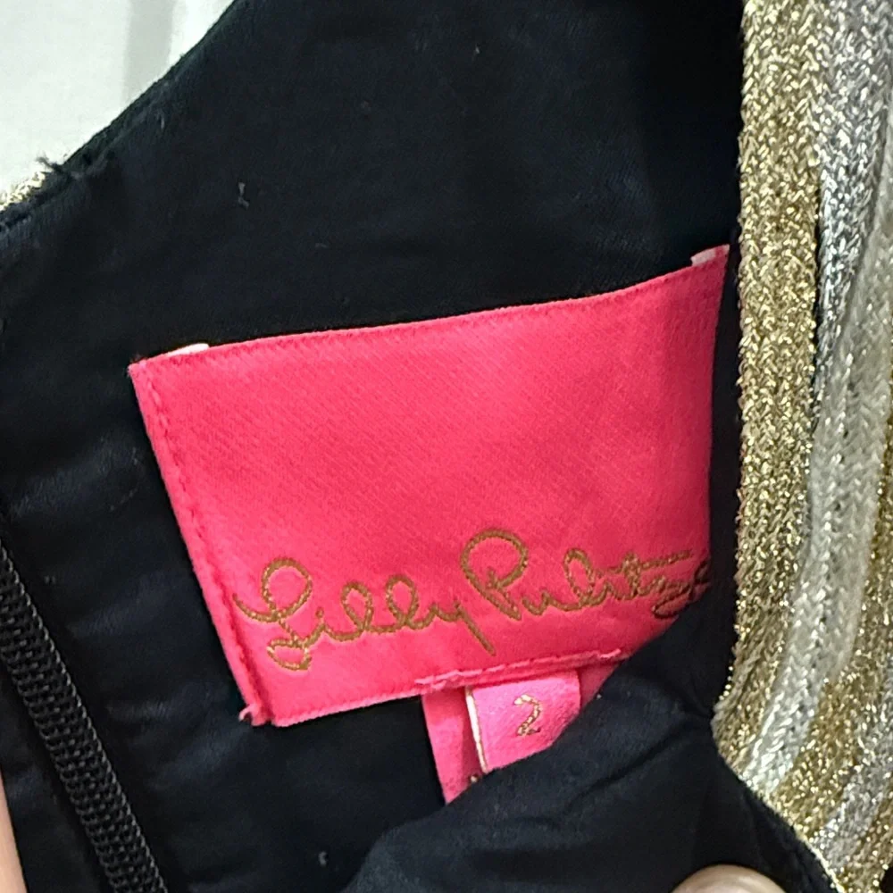 Lilly Pulitzer Sz 2 Valli Shift Dress in Onyx black with gold & silver soutache. - Picture 2 of 4